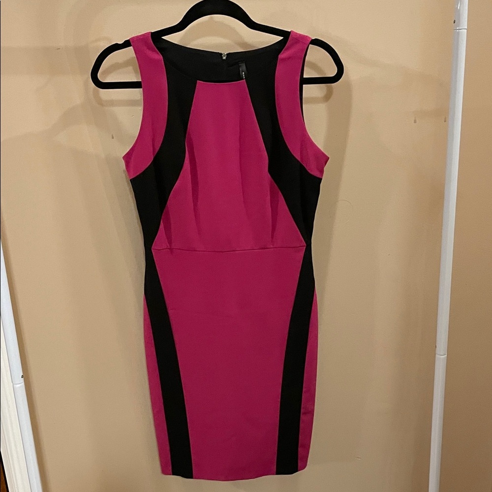 Andrew Marc Magenta and Black Midi Dress